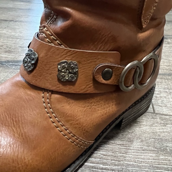 Reiker Tan Leather Heeled Ankle Boots With Buckle Detail Size 39 - Picture 6 of 7